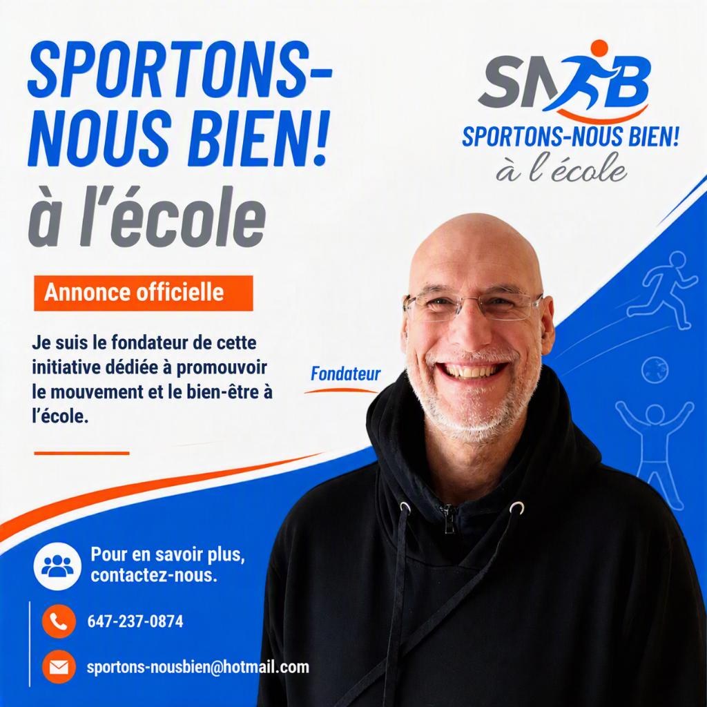 Annonce officielle du lancement de Sportons-nous bien! à l’école, avec la photo de Fred Audouin